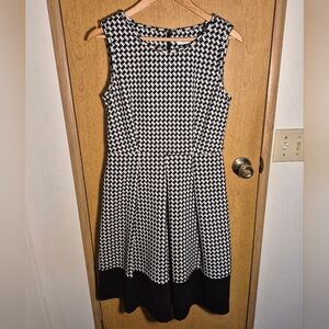 Calvin Klein Black and White Fit and Flare Midi Dress